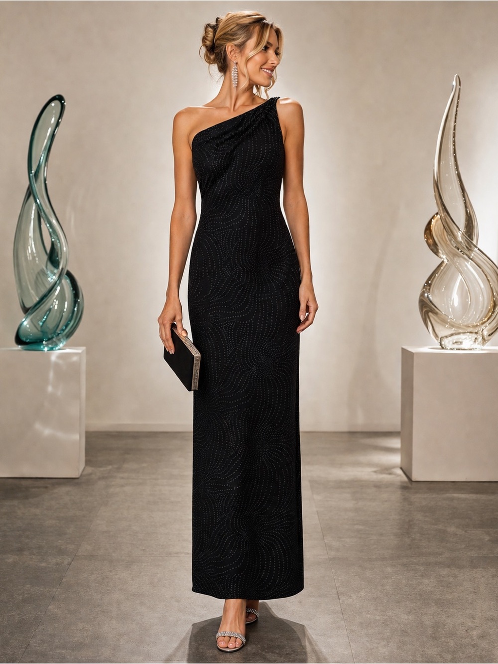 Sophisticated Black One Shoulder Dress